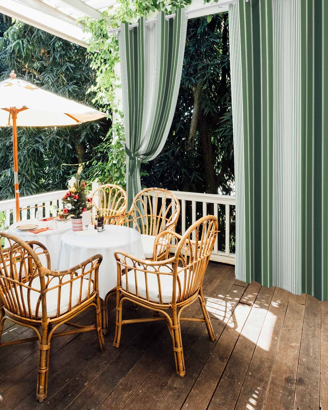Dark Green Ombre Stripe Outdoor Curtains for Patio, Farmhouse Simple Striped Privacy Drapes Grommet Waterproof Outside Curtains for Porch/Cabana/Balcony 54"x 108", 1 Panel