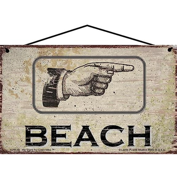 5x8 Vintage Style Beach Sign with a Hand Pointing to the RIGHT - Tropical Beach Vacation Home Décor with Directional Arrow, Decorative Summer House Relaxing