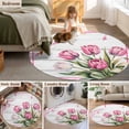 thumbnail image 5 of Round Area Rug 5 Ft, Pink Tulip Washable Non-Slip Circle Carpet for Living Room/Bedroom, Spring Floral Romantic Flowers Modern Art Wooden Low-Profile Runner Mats Collection Rugs for Indoor, 5 of 8