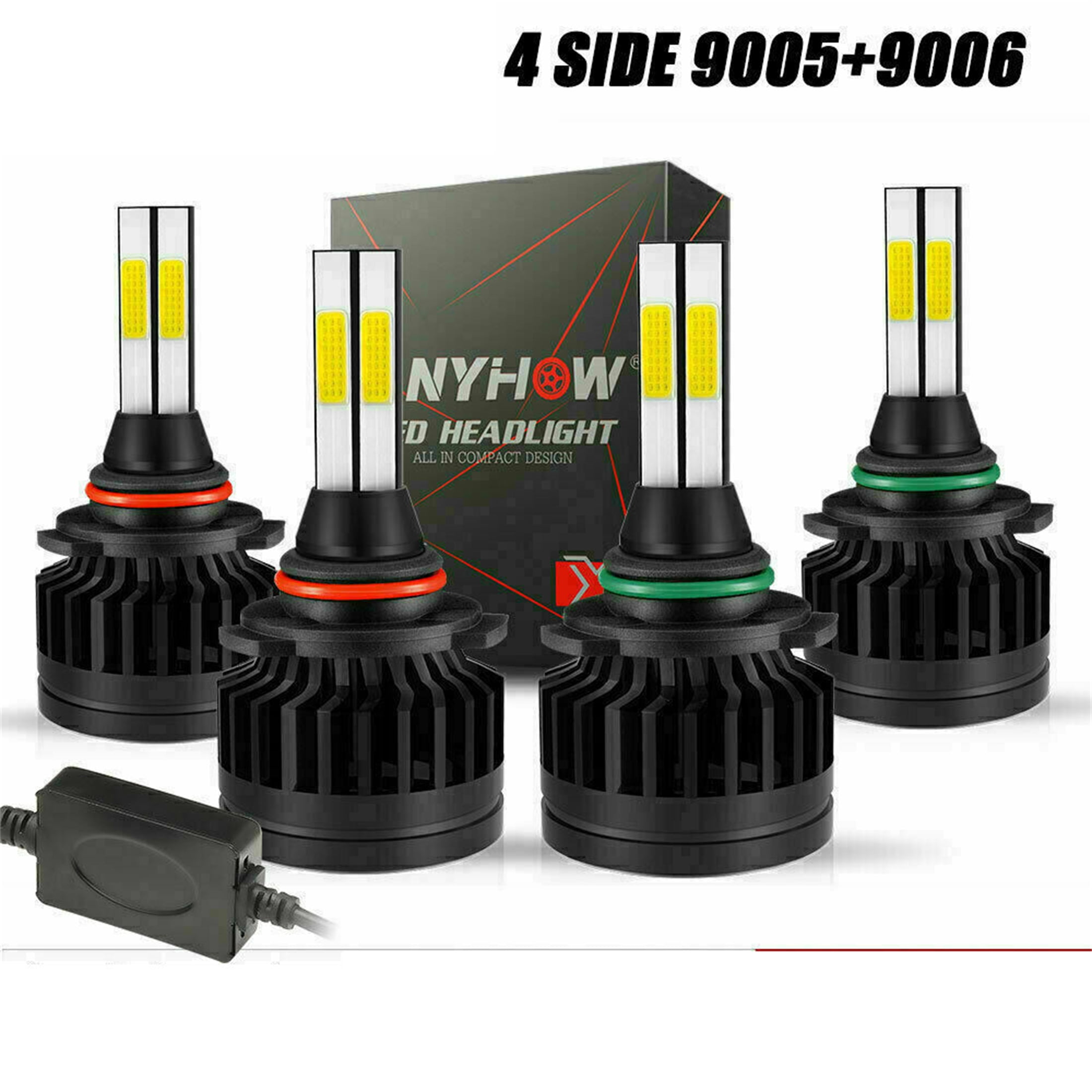 8-Side Combo 9005+9006 LED High Low Beam Headlight Kit Bulb 6000K WHITE