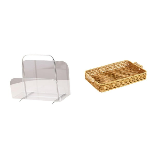 Estante Organizador De Libros De Acrílico Y Cesta De Frutas Tejida, Estante Independiente Multifuncional Para Recepción En Mostrador Y Servicio De Refrigerios De Escritorio.