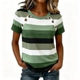 thumbnail image 2 of Summer Tees for Women Striped Short Sleeve Crewneck Pullover Tops Breathable Casual Outfits Olive Green S, 2 of 7