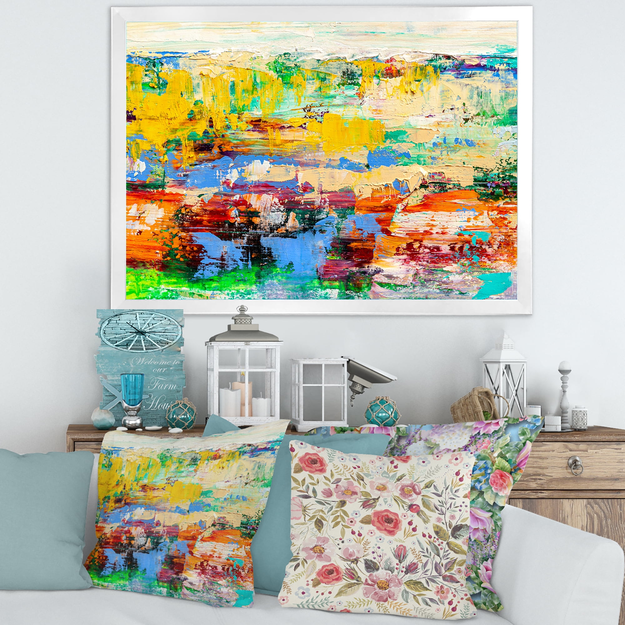 Designart 'Abstract Multicolored Bright Texture Art I' Modern Framed Art Print