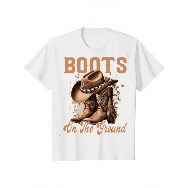 funny plus size womens graphic t shirt soft breathable casual short sleeve round neck top with western cowboy boots floral print machine washable spring summer tee comfortable pullover fabric white -