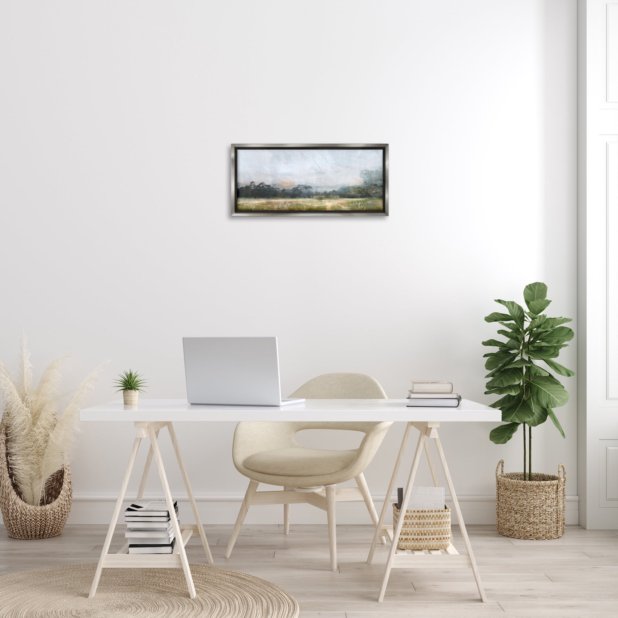 Stupell Industries Rural Field Abstract Landscape Landscape Painting Gray Floater Framed Canvas Art Print Wall Art, 25 x 11