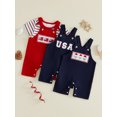thumbnail image 3 of Loicainy Bbay Toddler Girls Boys 2Pcs Independence Day Outfit 3 6 12 18 Months Short Sleeve Crew Neck Striped Print Romper and Suspender Pants Clothes Set, 3 of 9