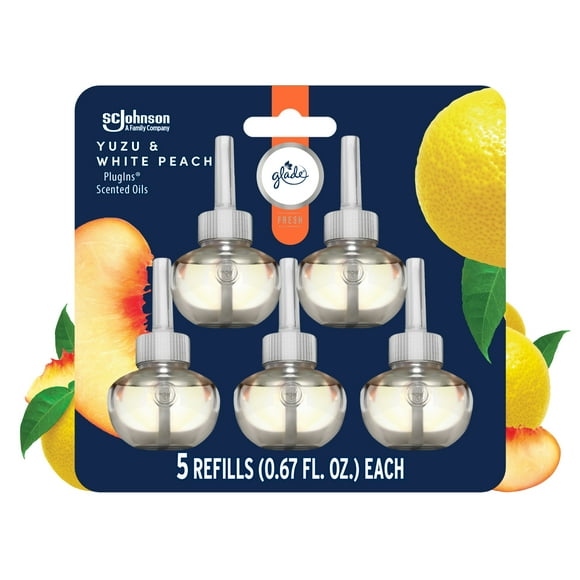Glade PlugIns Scented Oils Air Freshener Refills, Yuzu & White Peach, Fresh Collection, 0.67 fl oz Each, 5 Refills