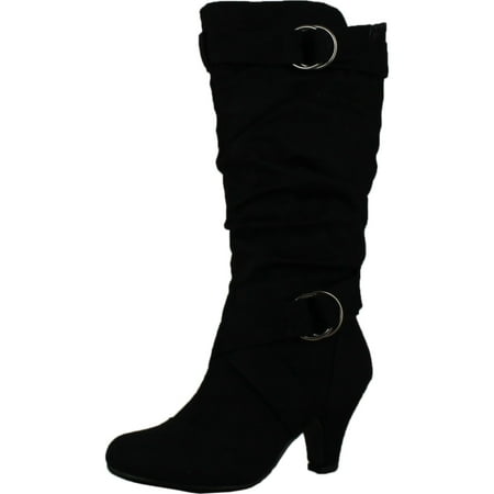 

Maggie-38 Women Knee High Kitty Heels Wide Shaft Boots Black 9