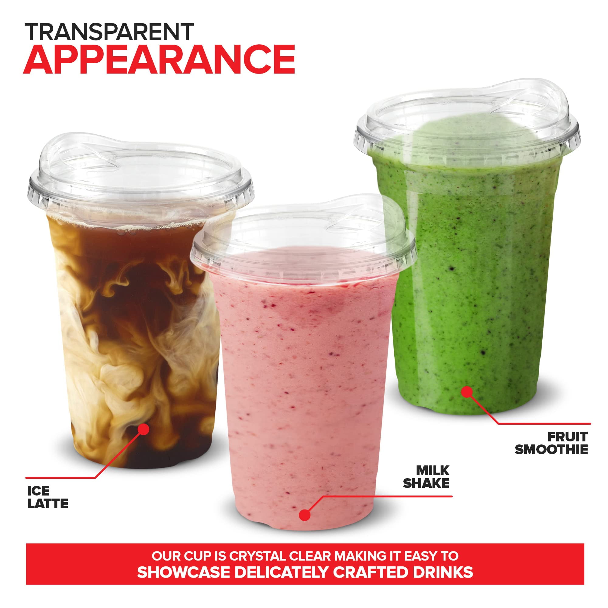 100 Pack 24oz Clear Plastic Cups With Lids - BPA-Free Disposable Cups For Iced Coffee, Smoothies & Parties