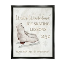 Stupell Industries Ice Skating Lessons Sign Holiday Painting Black Floater Framed Canvas Art Print Wall Art, 17 x 21