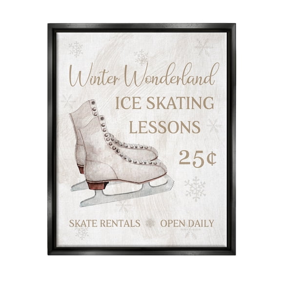 Stupell Industries Ice Skating Lessons Sign Holiday Painting Black Floater Framed Canvas Art Print Wall Art, 17 x 21