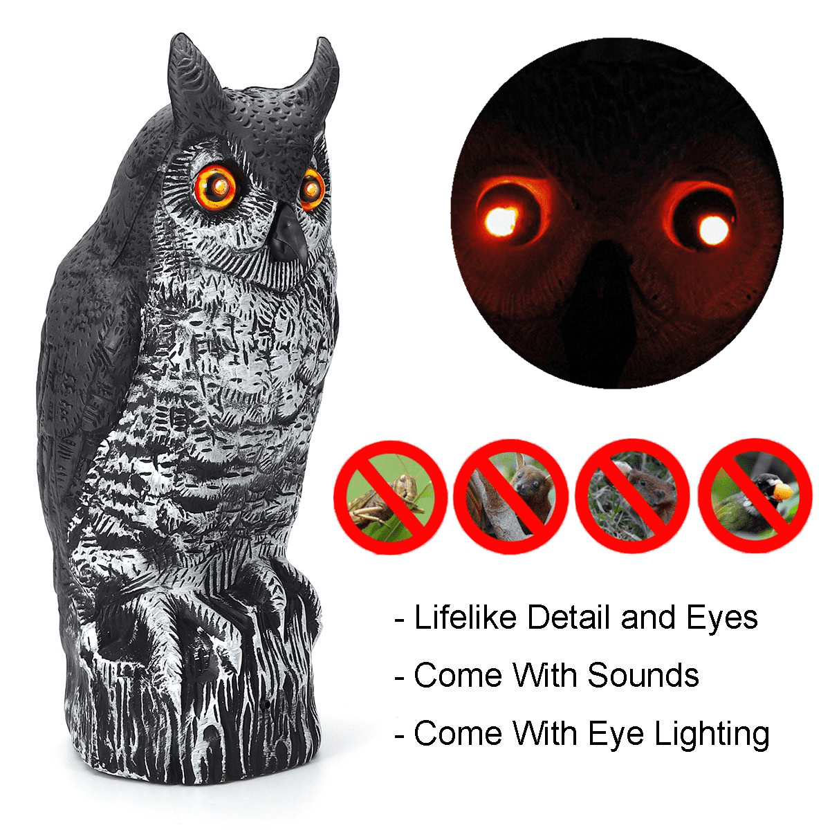 Owl Decoy with Sounds & Eye Lighting, Hunting Decoy Electric Fake Owl