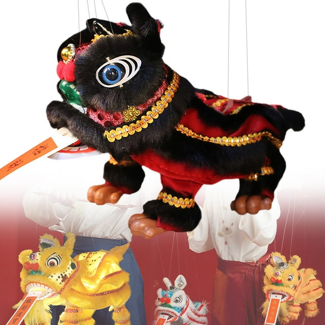 Hand Puppet with Strings & Rod - Asian Figurine Puppet Portable Crafts for Parties, Children, Spring Festival, White, Traditional Lion Dance Doll, 1PC
