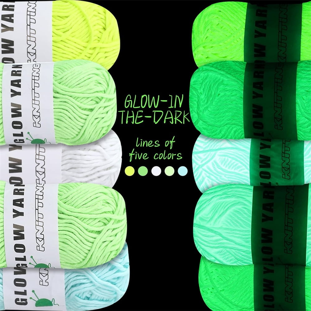 NOGIS 5 Rolls Glow in The Dark Yarn Luminous Crochet Yarn for Crocheting DIY Knitting Glow Fingering Weight Yarn for Arts Crafts Sewing Thread Party Supplies, 50 yd Per Roll (Colors A)