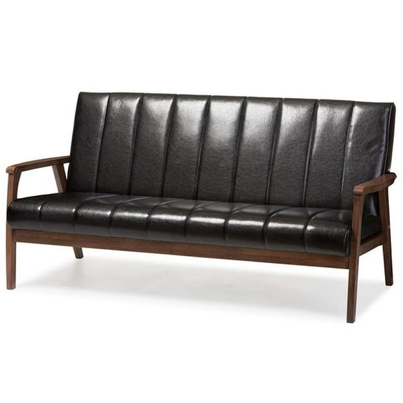 Allora Faux Leather Sofa in Black and Walnut