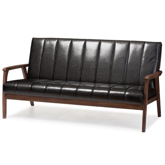 Allora Faux Leather Sofa in Black and Walnut