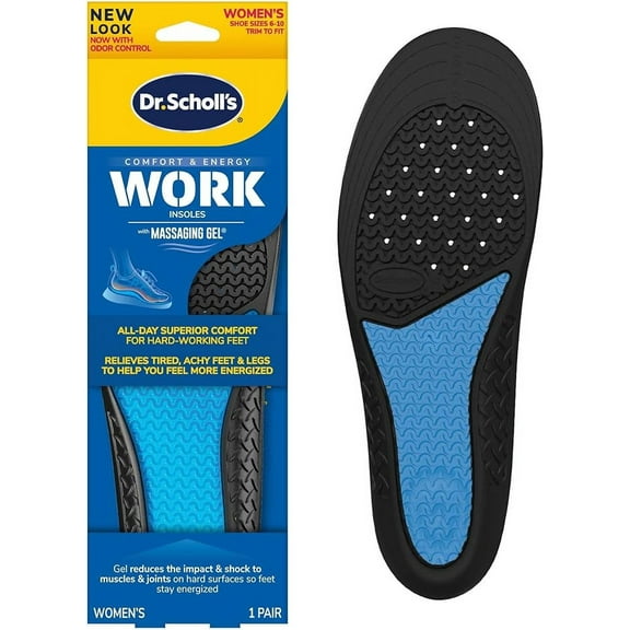 Dr Scholls Women Comfort And Energy Work Massaging Gel Insoles, Size 6-10, 1 Pair..