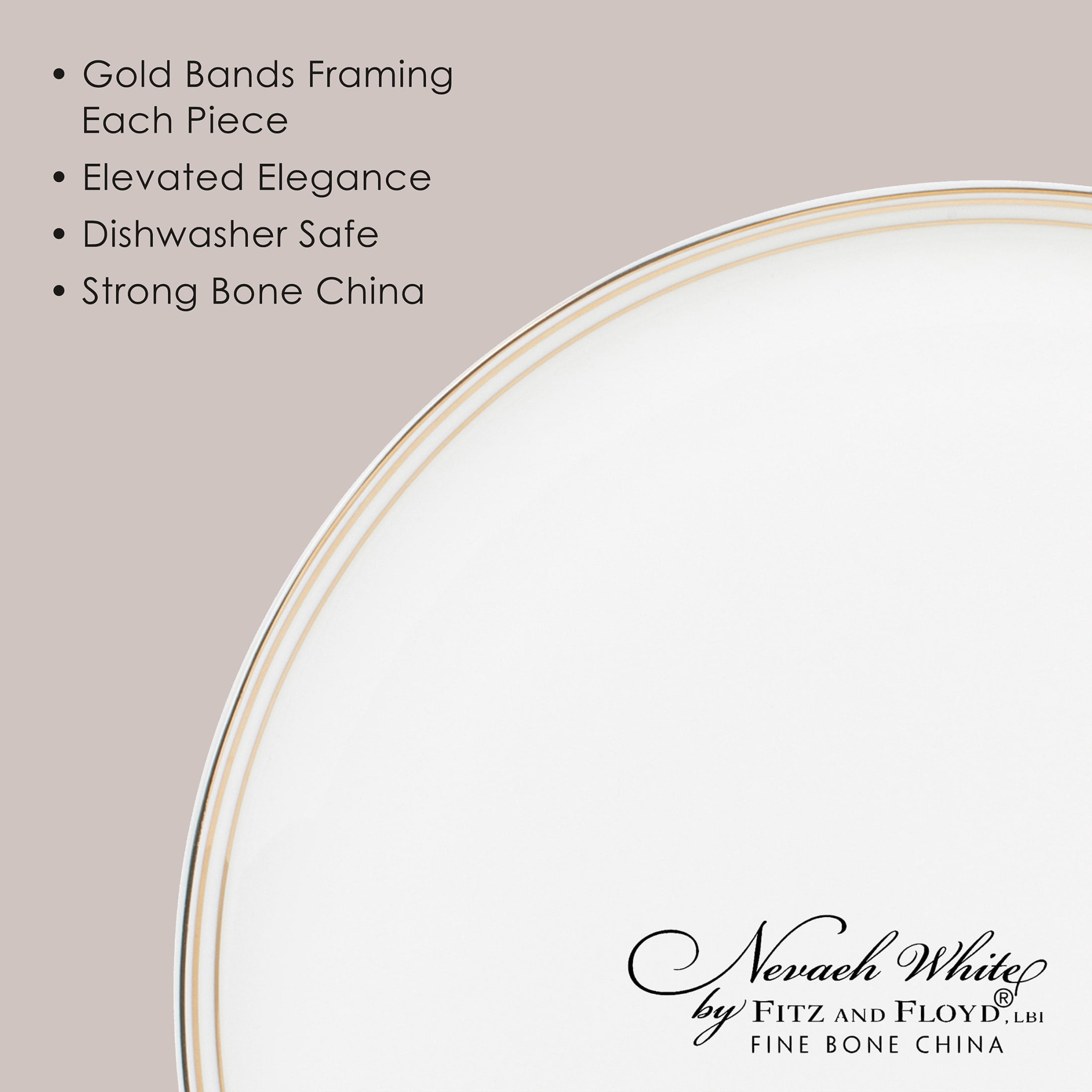 Fitz and Floyd Nevaeh Coupe Gold Bands 16-Piece White Bone China Tableware Set (service for 4)