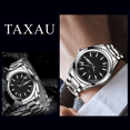 thumbnail image 5 of Taxau Classic Watch Men Sliver Stainless Steel Strap Men's Watches Calendar Display Watch For Men Big Black Face Mens Wrist Watch Men Sample Analog Quartz Watches, 5 of 10