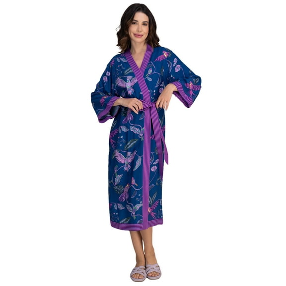 Moomaya Viscose Rayon Robe | Women's Printed Dressing Gown | Kimono Cover-Up With Tie Belt