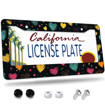 1 Pcs Colorful Heart License Plate Frame, License Plate Cover for Car Decorative Parts, Aluminum License Plate Bracket Holder Rust-Proof Weather-Proof for US Standard Car