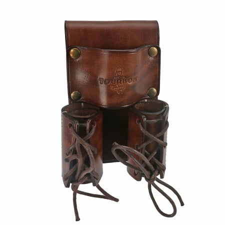 

TOURBON Leather Double Barrel Bull Pin Spud Wrench Hammer Holder Spanner Pouch Carrier Tools Holster-Brown