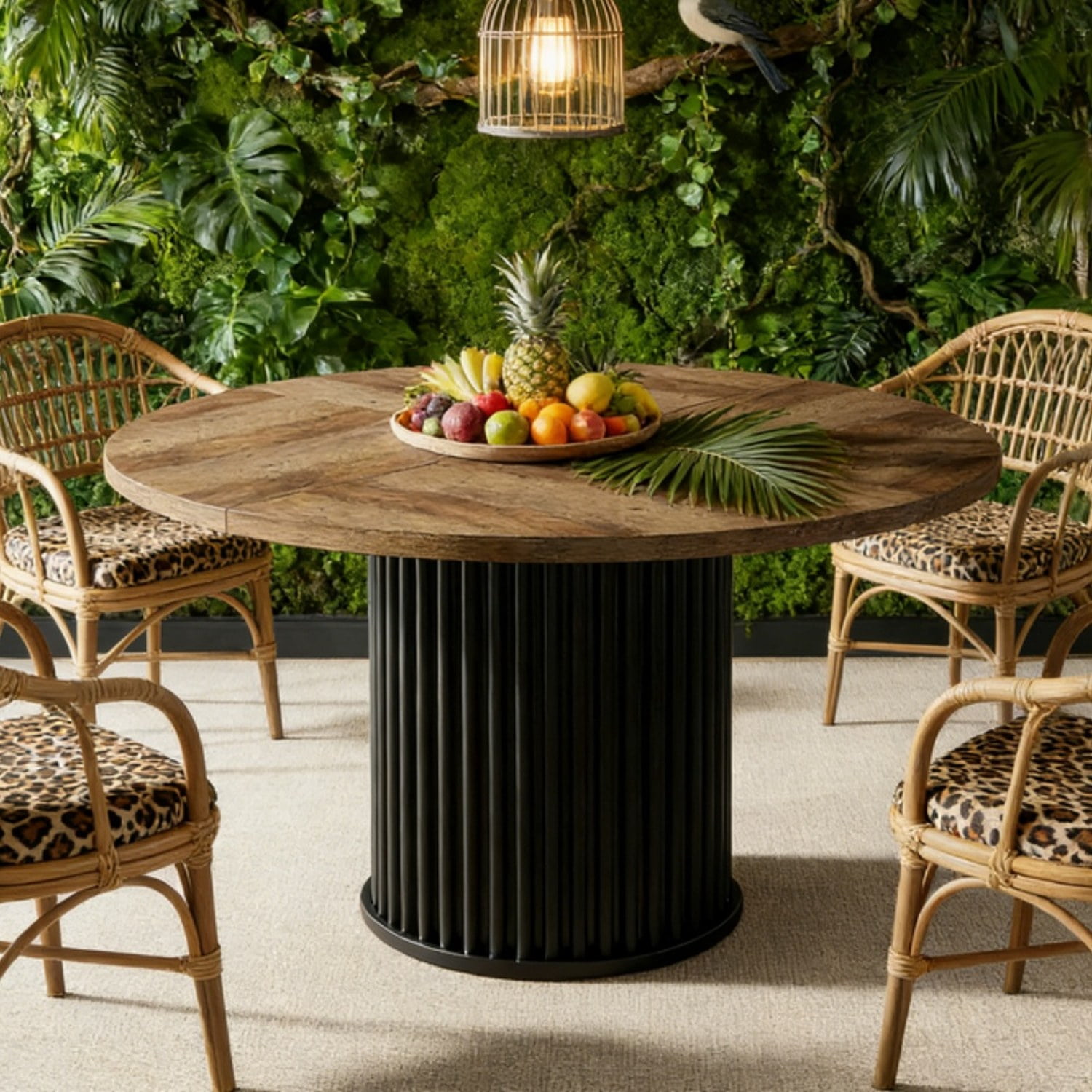 Astoutdoor Round Dining Table, 47.24 in, Seats 6, Black