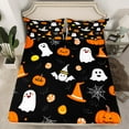 thumbnail image 2 of Manfei Kawaii Ghost Child Queen Sheet Sets, Black Orange Pumpkin Bat Flat Sheet, Happy Halloween Theme Queen Fitted Sheet, Super Cozy Room Decor, 4-Piece, 2 of 7