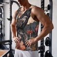 thumbnail image 5 of Gukieu Moonlit Crow Blossoms Print Men's Quick Dry Fitness Vest, Round Neck Sleeveless Fitness Bodybuilding Top-Small, 5 of 7