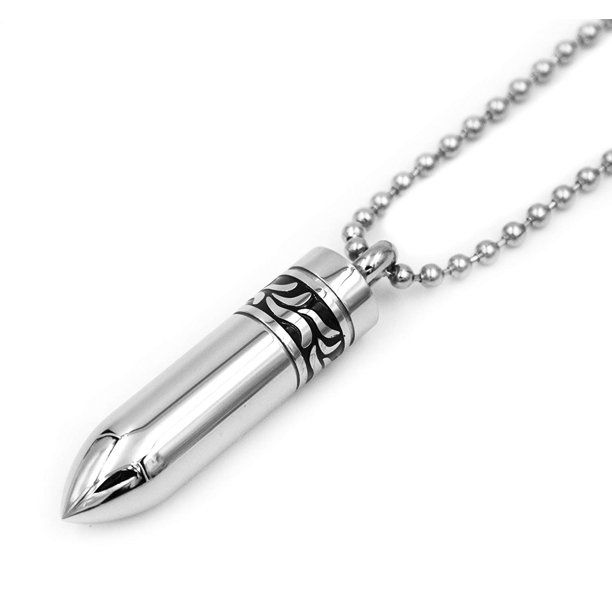 Fifth Ave Fair Stainless Steel Silver Black Pattern Hollow Military Army Gun Bullet Pendant