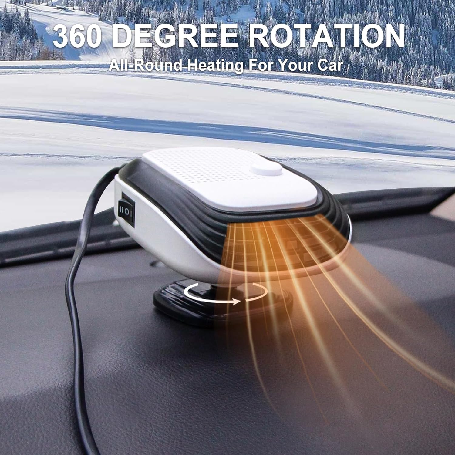 2 in 1 Fan Fast Heating or Cooling, Car Defroster, Portable Car Heater, Adjustable Speed ​​Car Heater Plugs Into Cigarette Lighter, White