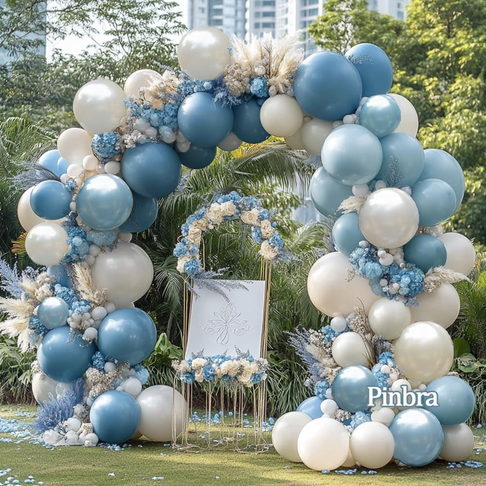 Blue White Balloons Double Stuffed Dusty Blue White Balloon Arch Garland Kit for Baby Shower Wedding Bridal Shower Birthday Graduation Party Decorations