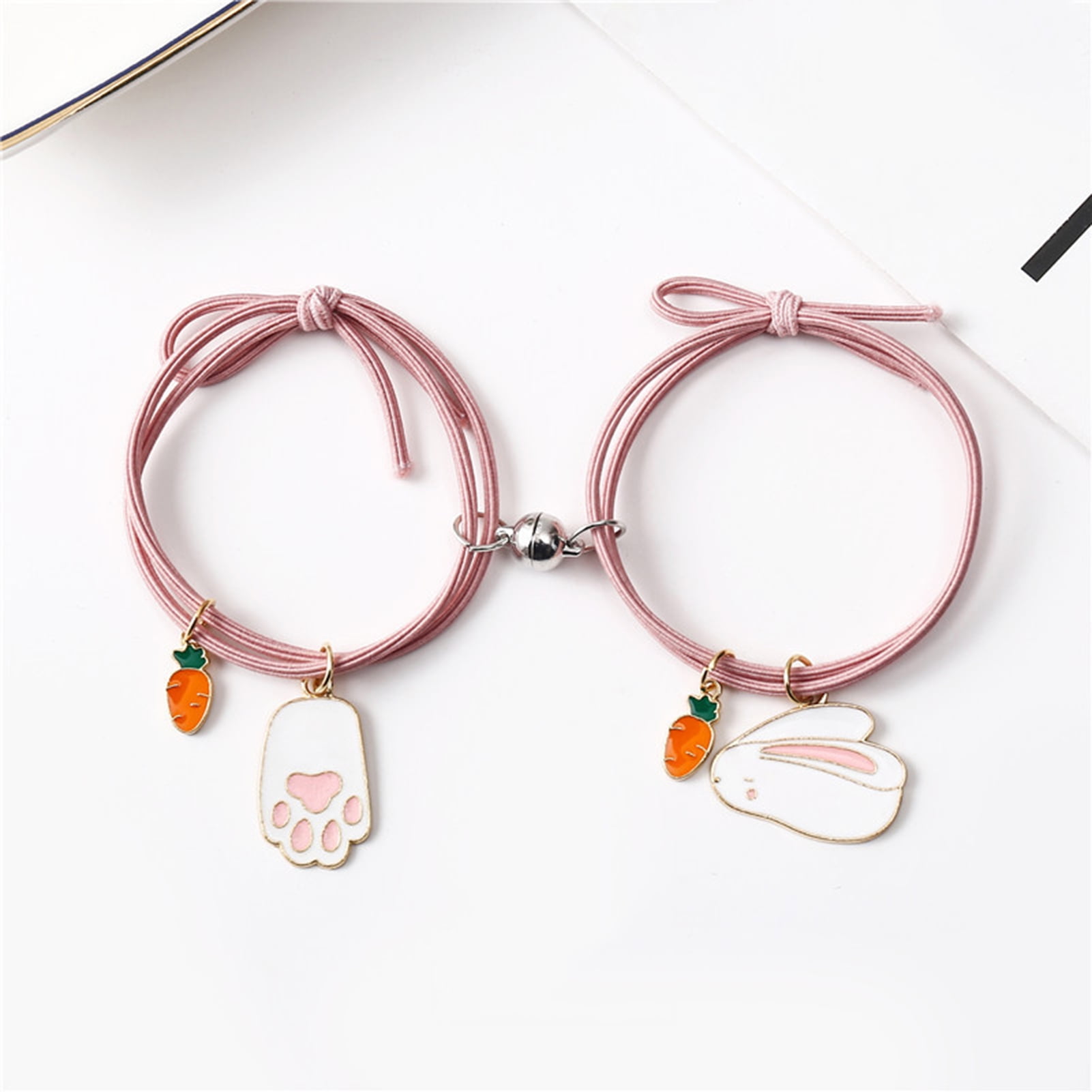 Anvazise 1 Pair Couple Bracelets Magnet Stone Cute Animal Knotted  Adjustable Elastic Rope Decorative Valentines Day Gift Time Rabbit Pendant  Lover Bracelets Rubber Bands for Student Dark Pink  Walmartcom