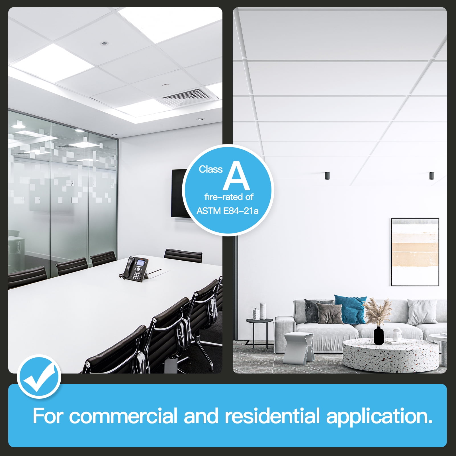 Art3d 10-Pack 2ft x 4ft Smooth Drop PVC Ceiling Tile, Cover 80 Sq. ft, White