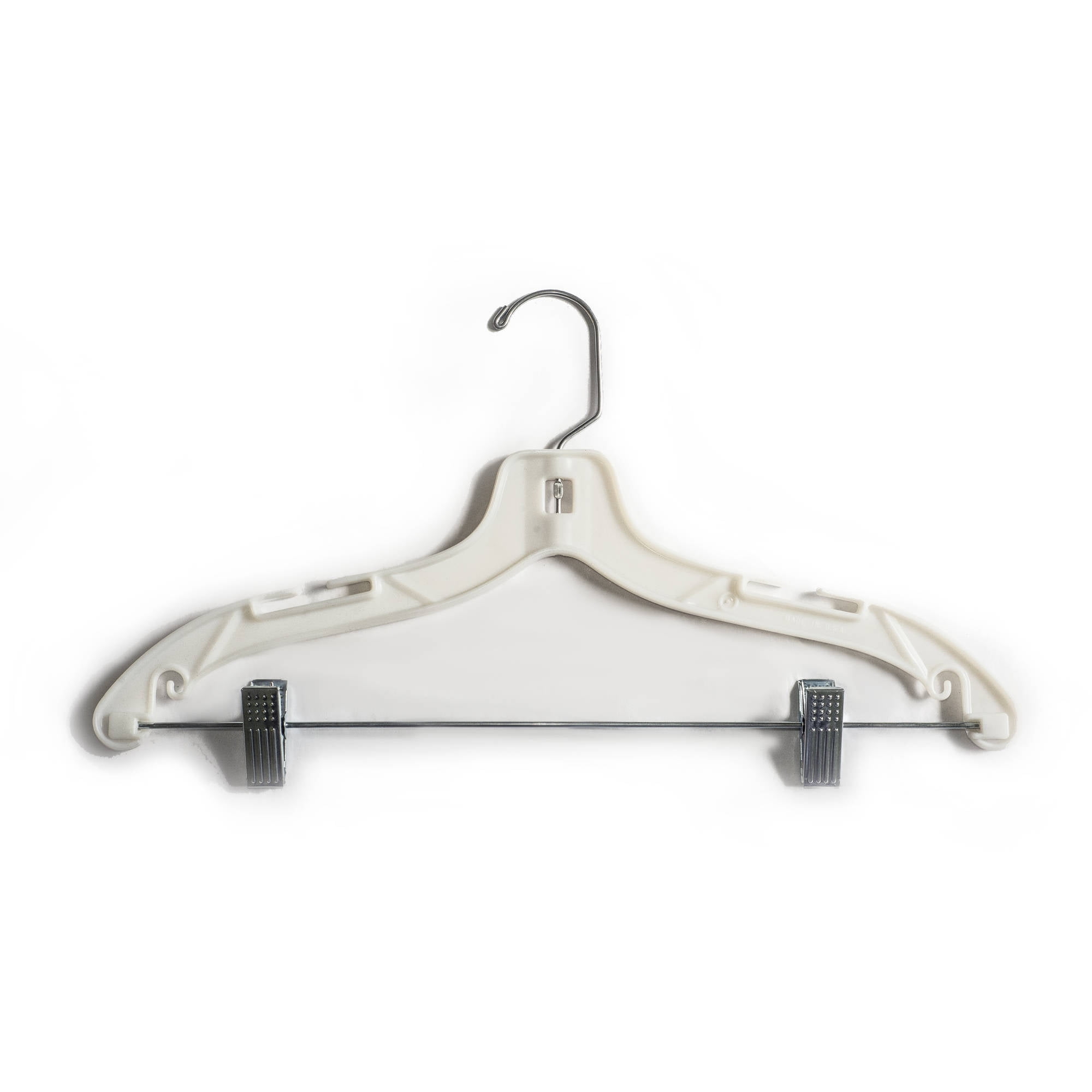 17" Heavy Weight Plastic Suit Hangers with Metal Clips, White HiImpact