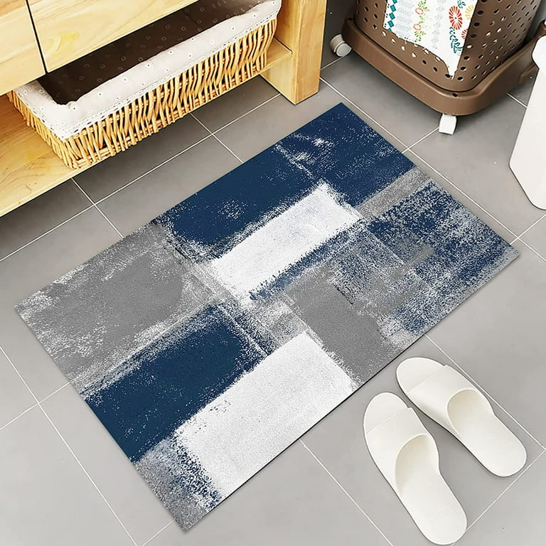 Kitchen Rugs and Mats Non-Slip Cushioned Anti-Fatigue Kitchen Rug with  Runner Set of 2, Blue Gray Modern Abstract Art Painting Graffiti Design Kitchen  Mats for Floor 15.7x23.6inch+15.7x47.2inch 