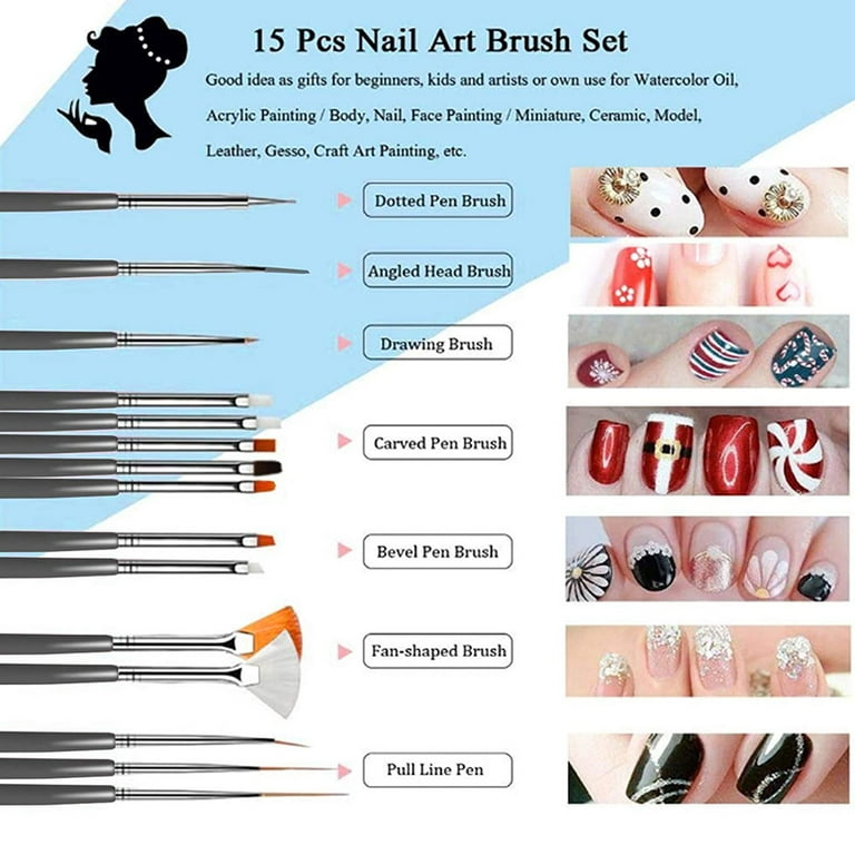 Professional Nail Art Supplies with 15pcs Brush Set, 5pcs Dotting Pen, 2pcs  3D nail diamonds rhinestones Kit, 8pcs Chunky Glitter Sequins for Nail Art/Body  Glitter/Cosmetic Face/Hair – ROSALIND