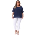 thumbnail image 3 of DARING DIVA Women's Plus Round Neck Ruffle Sleeve Swiss Dots Top 1X Dark Blue, 3 of 6