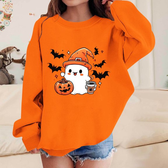 hengsof Girls Halloween Sweatshirt Toddler Kids Long Sleeve Crew Neck Shirt Loose Pullover Sweater Holiday Clothes 1-13Y