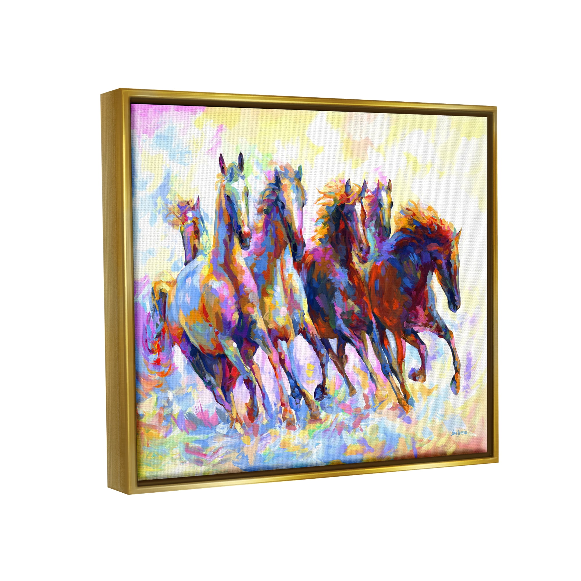 Stupell Industries Vivid Wild Horses Running Animals & Insects Painting Gold Floater Framed Canvas Art Print Wall Art, 31 x 25