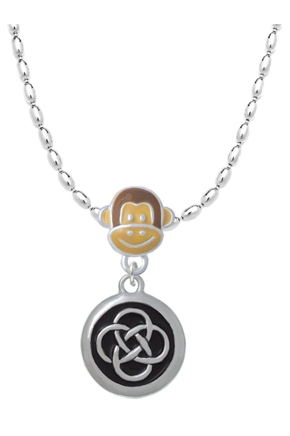 Silvertone Celtic Knot in Black Circle Mia Monkey Charm Necklace