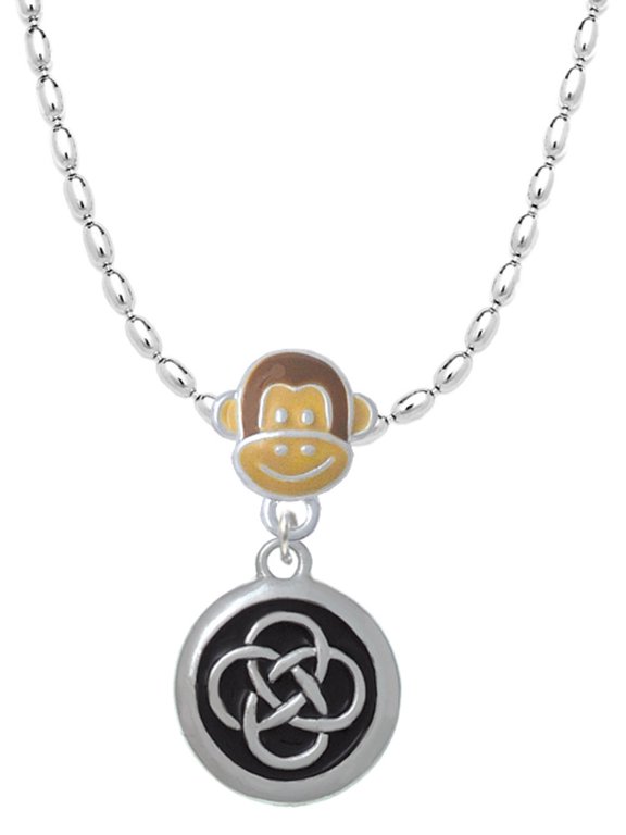 Silvertone Celtic Knot in Black Circle Mia Monkey Charm Necklace