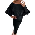 thumbnail image 1 of cfhntfmh Robes de Mode pour Femmes Robe Chandail à Manches Longues Bouffantes Col Rond Doux Automne Confortable Robe Midi Moulante, 1 of 6