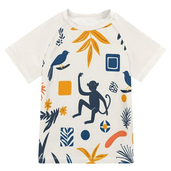 FORMRS Boys Rash Guard with Short Sleeves UPF 50 Swim Shirts Sizes 3-12T, Playful Forest