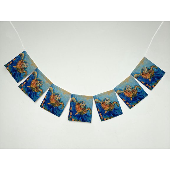 ZKGK Sea Turtle Painting Banner Bunting Garland Flag Sign for Home Family Party Decoration