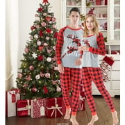 Matching Family Christmas Pajamas, Cute Santa?s Deer Print Raglan Long Sleeve Top + Plaid Pants Set Sleepwear