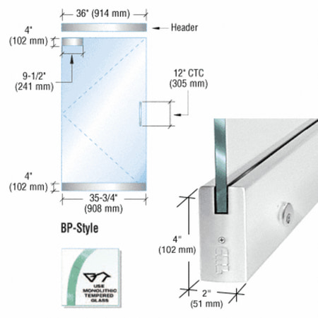 - CRL Dry Glazed Frameless Glass 3'-0