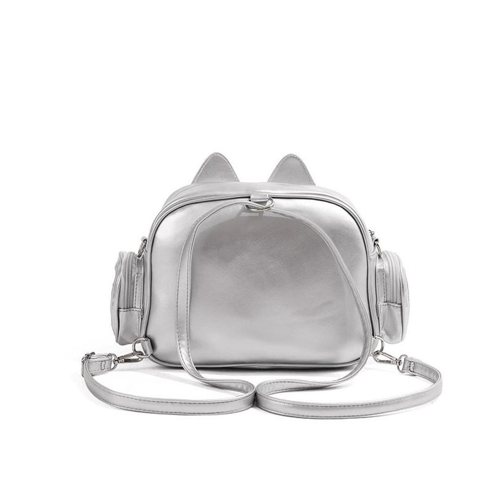 QccHieUs Cat Ita Bag DIY Cute Adjustable Strap Tote Bag PU Leather Women Shoulder Bag for Silver