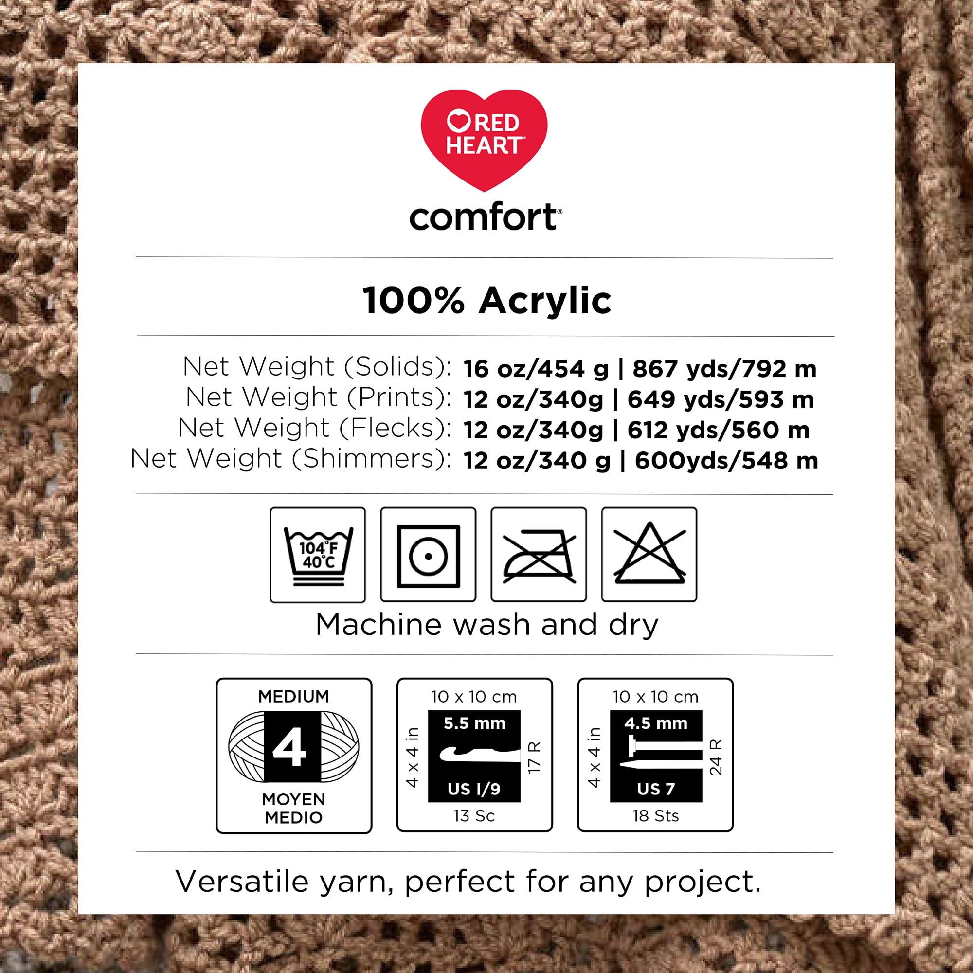 Red Heart® Comfort® #4 Medium Acrylic Yarn, Pink/Gray Print 12oz/340g 649Yd (2Pk)