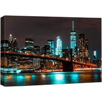 wall26 Canvas Print Wall Art Panoramic View Neon New York City Architecture Cityscape Photography Realism Rustic Scenic Landscape Modern Colorful for Living Room, Bedroom, Office - 12"x18"
